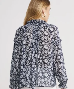 Vineyard Vines Harbor Seersucker Grid Print Ruffle Popover< Shirts & Tops