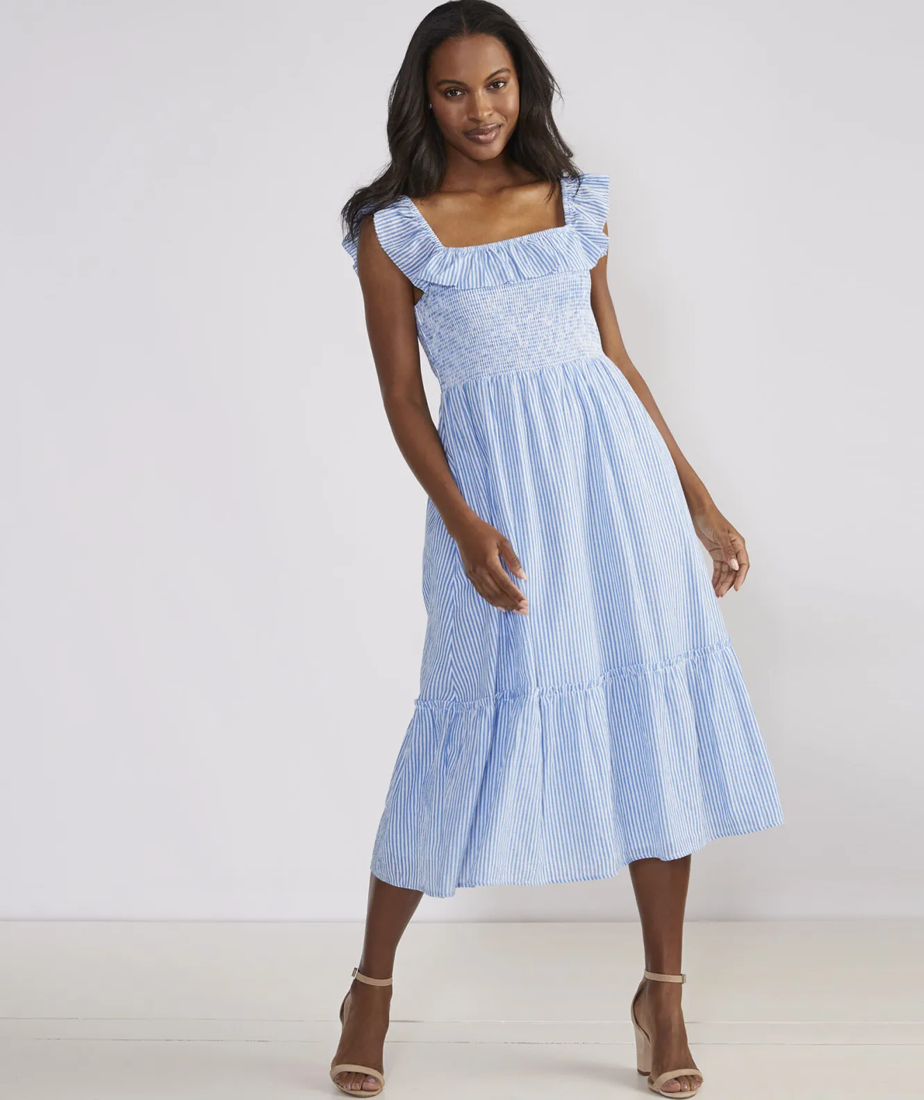 Vineyard Vines Striped Smocked Midi Dress< Dresses & Skirts