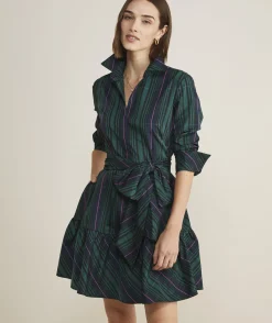 Vineyard Vines Taffeta Tie-Waist Blackwatch Shirtdress< Dresses & Skirts